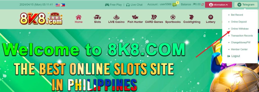 After logging in to your account, click "Withdraw"
